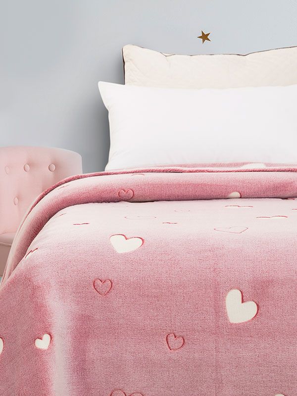Κουβέρτα φωσφοριζέ αγκαλιας Hearts Pink 80×90