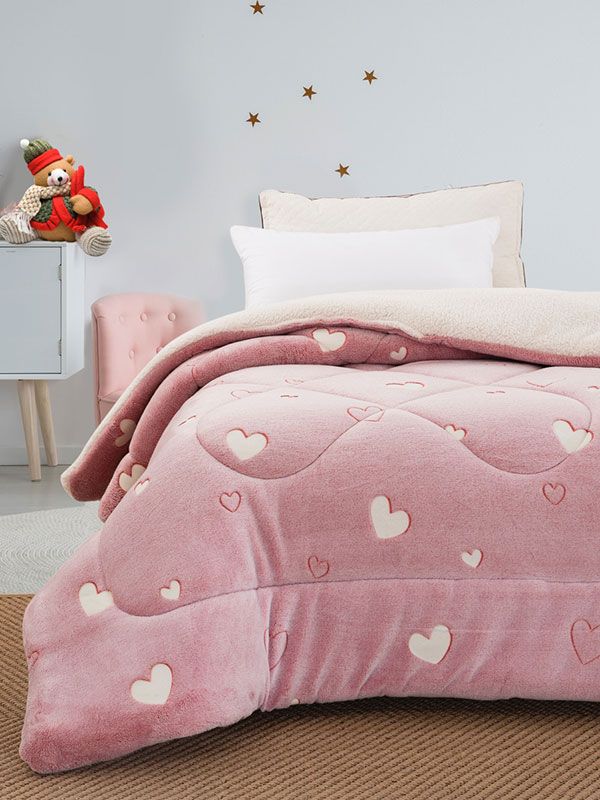 Κουβερτοπάπλωμα Φωσφοριζέ Μονό Hearts Pink Μονό (160×220)