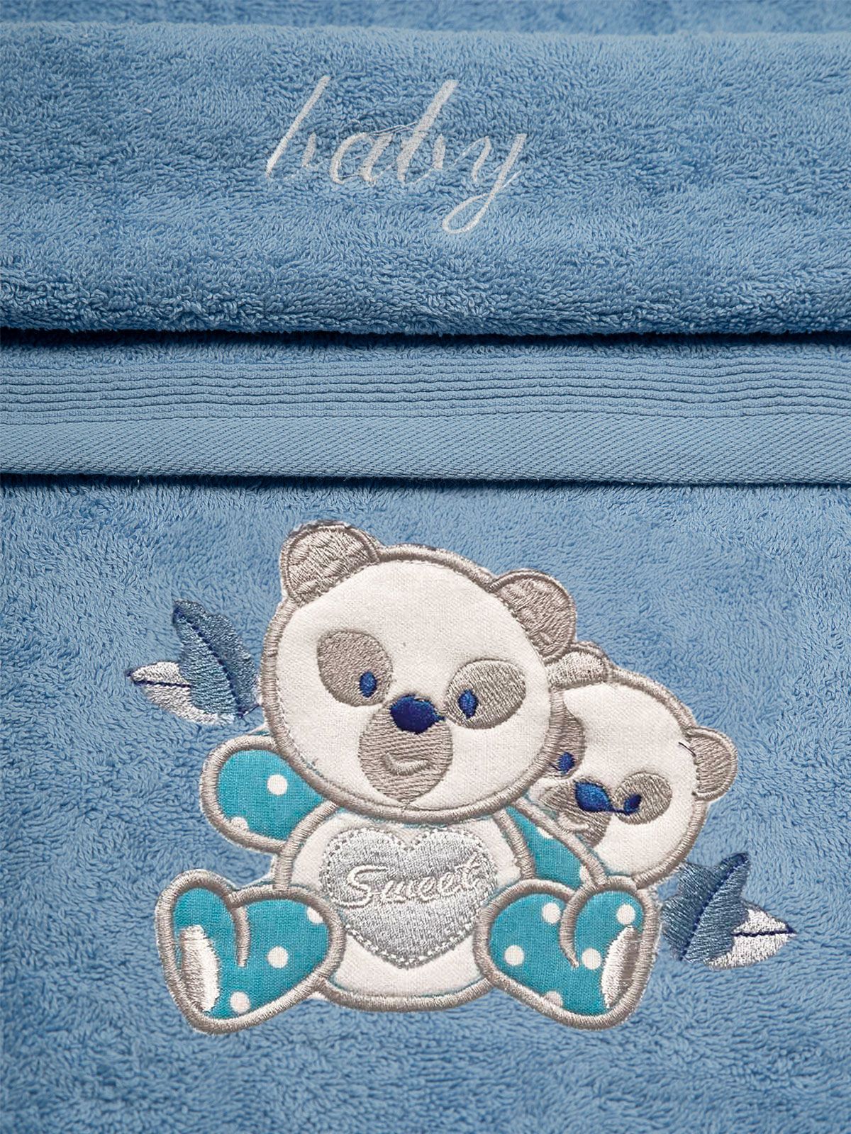 Σετ πετσέτες κεντητές Panda 02 Blue/Blue