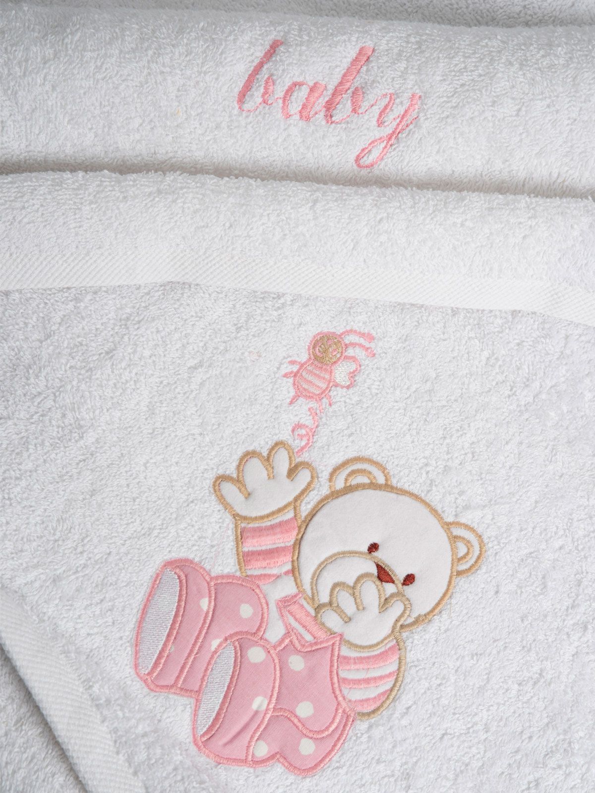 Σετ πετσέτες κεντητές Bear 04 White/Pink