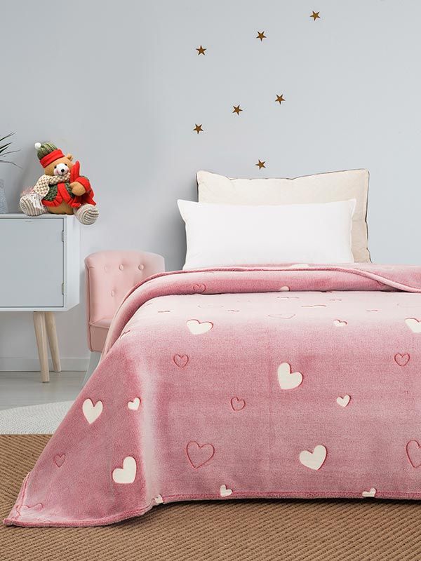 Κουβέρτα φωσφοριζέ μονή Hearts Pink Μονή (160×220)