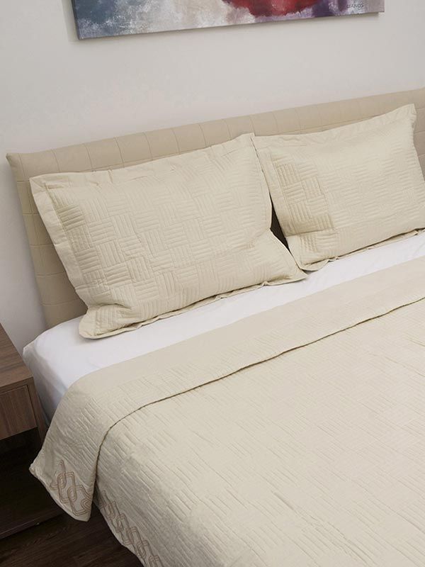 Κουβερλί Percale κεντητό Beige Υπέρδιπλο (220×240)