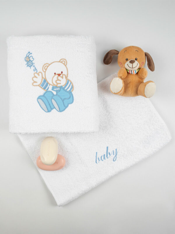 Σετ πετσέτες κεντητές Bear 04 White/Blue - Image 2
