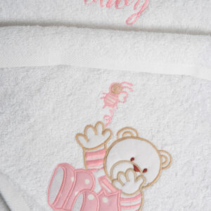 Σετ πετσέτες κεντητές Bear 04 White/Pink
