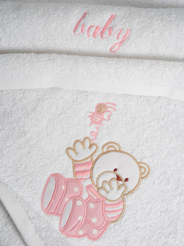 Σετ πετσέτες κεντητές Bear 04 White/Pink