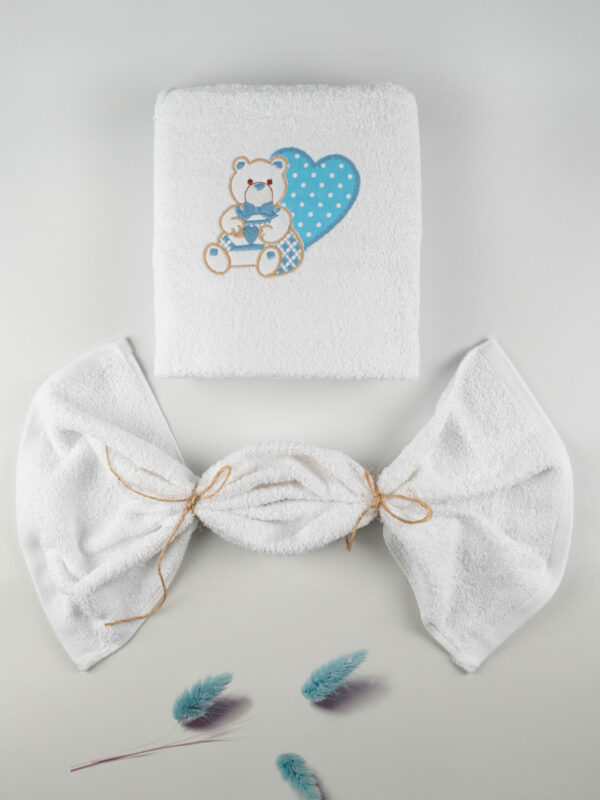 Σετ πετσέτες κεντητές Heart 01 White/Blue - Image 2