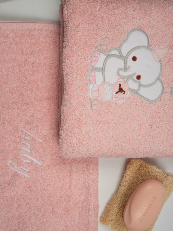 Σετ πετσέτες κεντητές Elephant 03 Pink/Pink